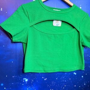 Vibrant Green Short Sleeve Top with Cutout